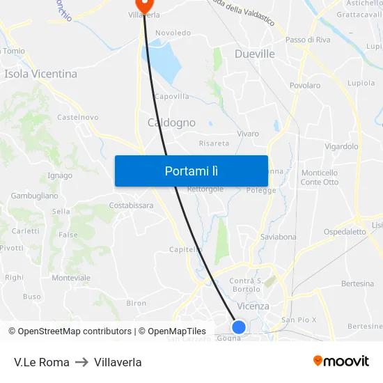 V.Le Roma to Villaverla map