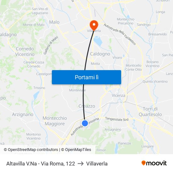 Altavilla V.Na - Via Roma, 122 to Villaverla map