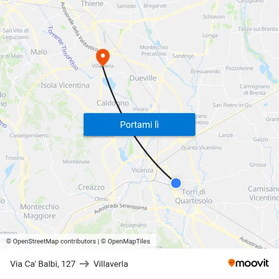 Via Ca' Balbi, 127 to Villaverla map