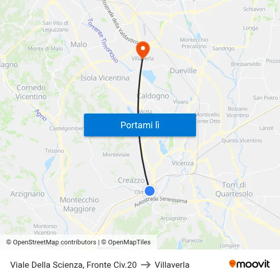 Viale Della Scienza, Fronte Civ.20 to Villaverla map