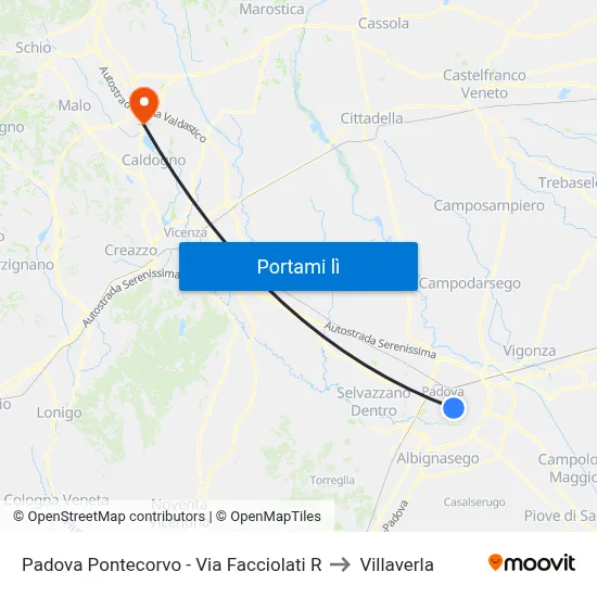 Padova Pontecorvo - Via Facciolati R to Villaverla map