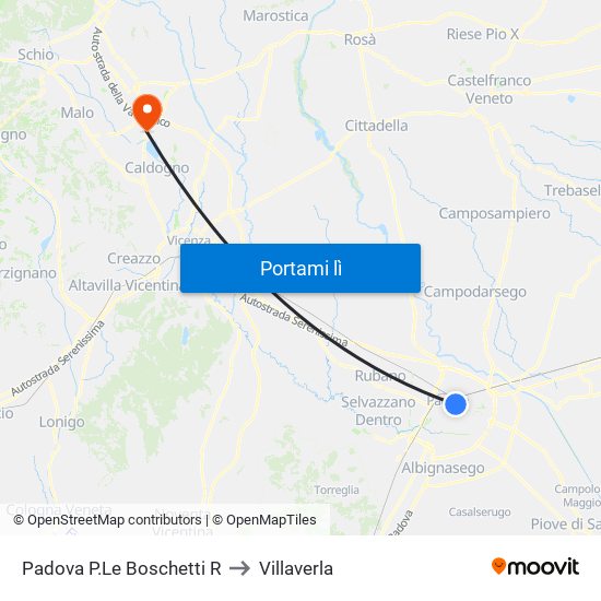 Padova P.Le Boschetti R to Villaverla map