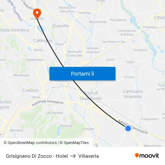 Grisignano Di Zocco - Hotel to Villaverla map