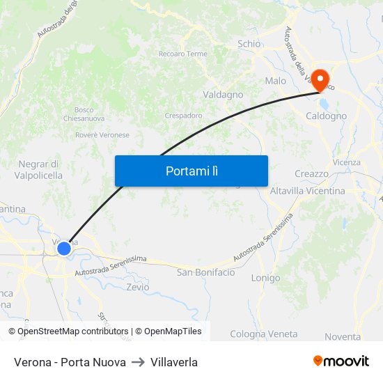 Verona - Porta Nuova to Villaverla map