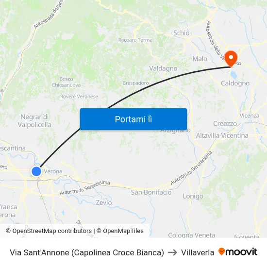 Via Sant'Annone to Villaverla map