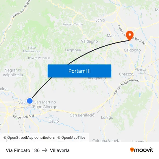 Via Fincato 186 to Villaverla map
