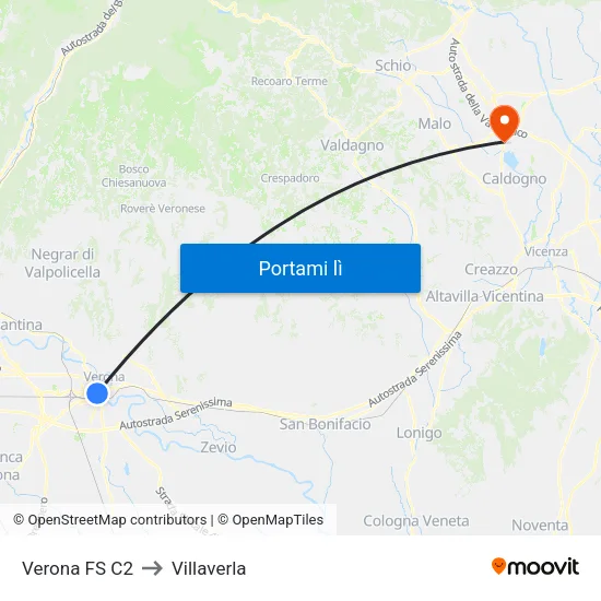 Verona FS C2 to Villaverla map
