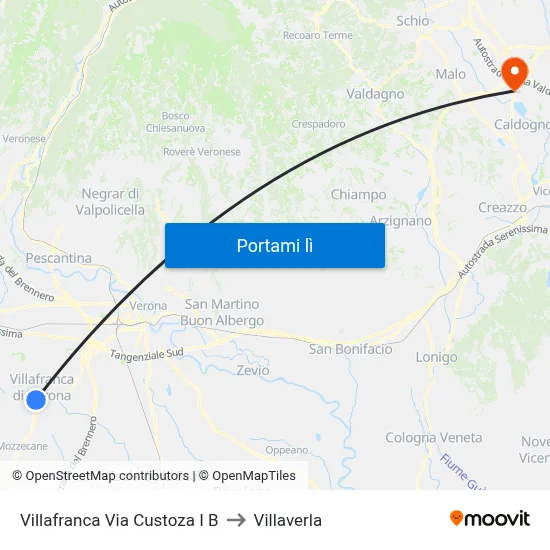 Villafranca Via Custoza I B to Villaverla map