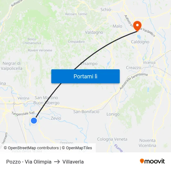 Pozzo - Via Olimpia to Villaverla map