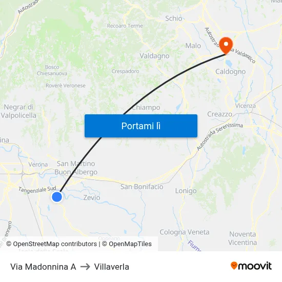Via Madonnina A to Villaverla map