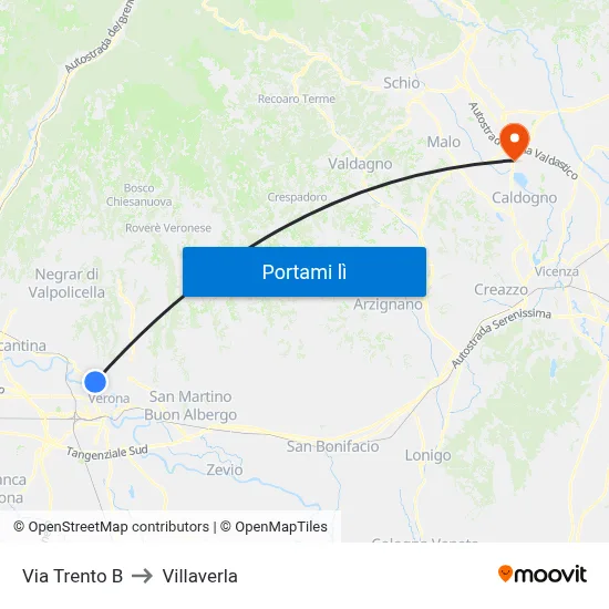 Via Trento B to Villaverla map
