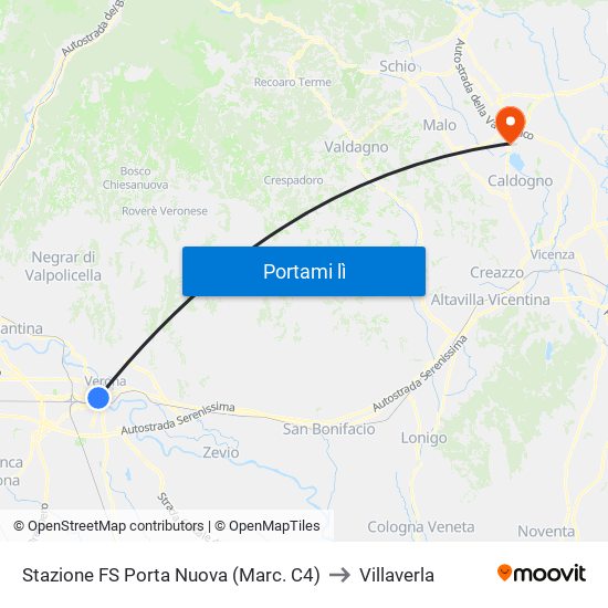 Stazione FS Porta Nuova (Marc. C4) to Villaverla map