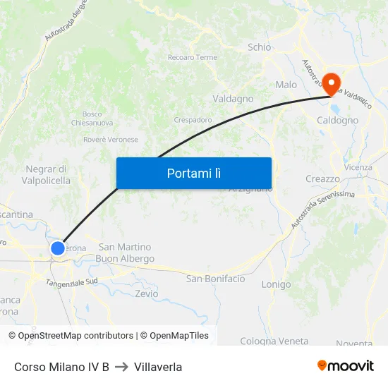 Corso Milano IV B to Villaverla map
