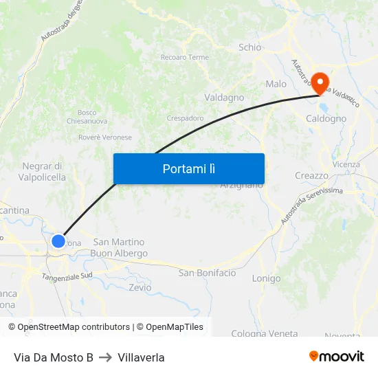 Via Da Mosto B to Villaverla map