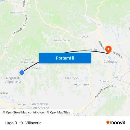 Lugo B to Villaverla map