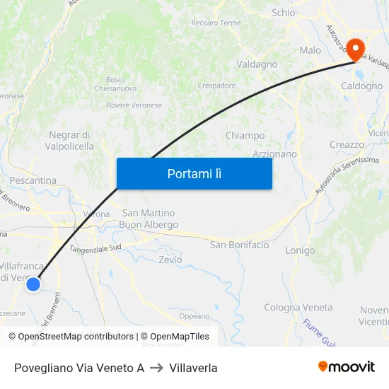 Povegliano Via Veneto A to Villaverla map