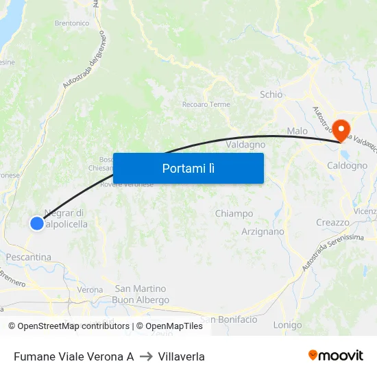 Fumane Viale Verona A to Villaverla map