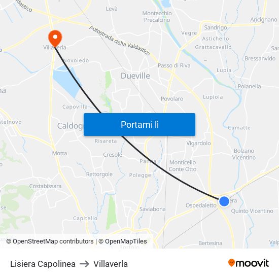 Lisiera Capolinea to Villaverla map