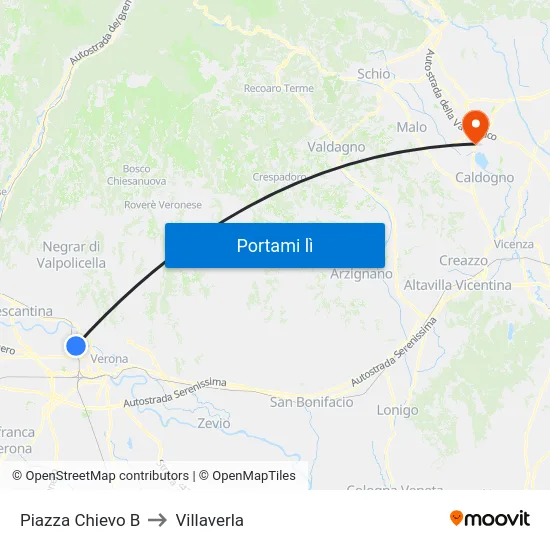 Piazza Chievo B to Villaverla map
