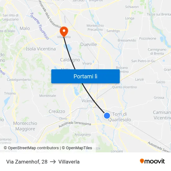 Via Zamenhof, 28 to Villaverla map