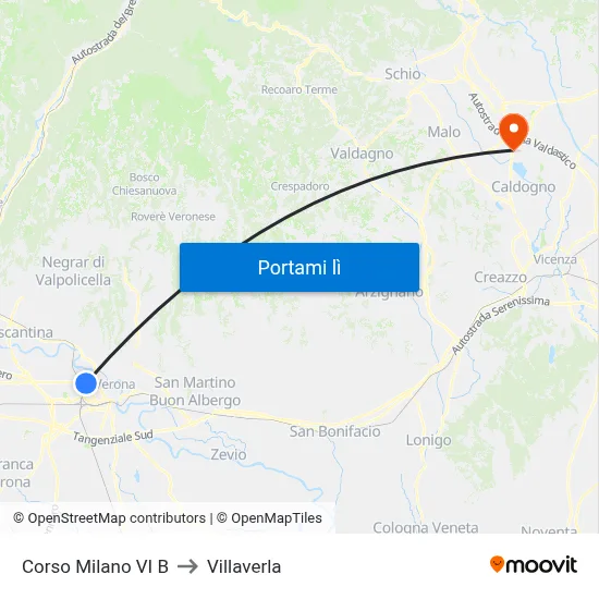 Corso Milano VI B to Villaverla map