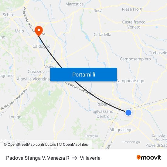 Padova Stanga V. Venezia R to Villaverla map
