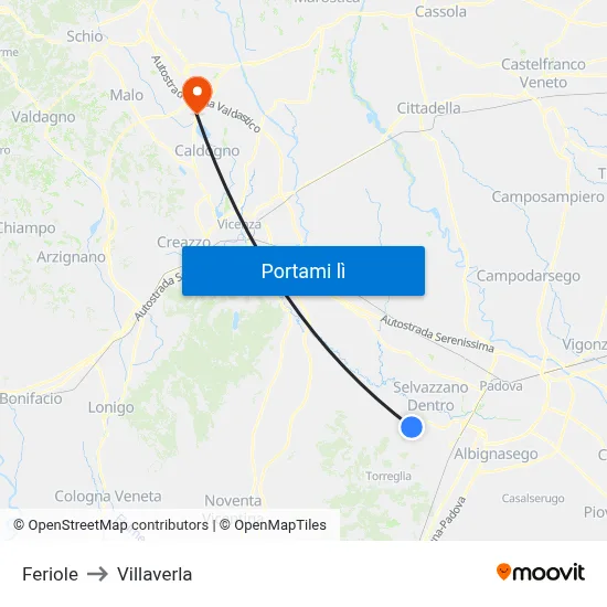 Feriole to Villaverla map