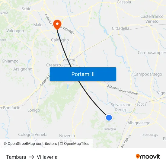 Tambara to Villaverla map