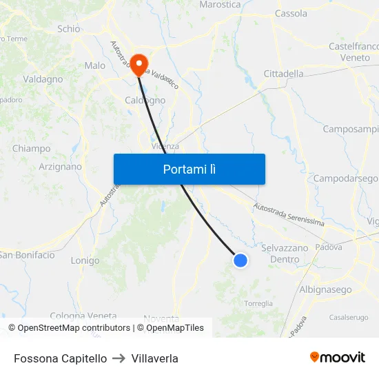 Fossona Capitello to Villaverla map