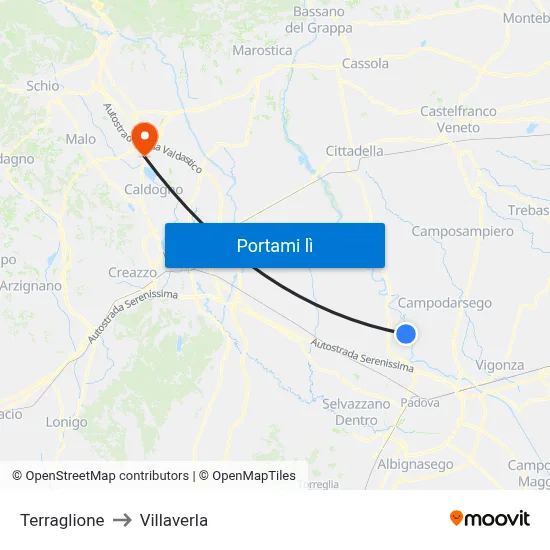 Terraglione to Villaverla map