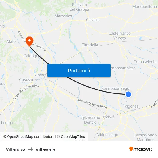 Villanova to Villaverla map