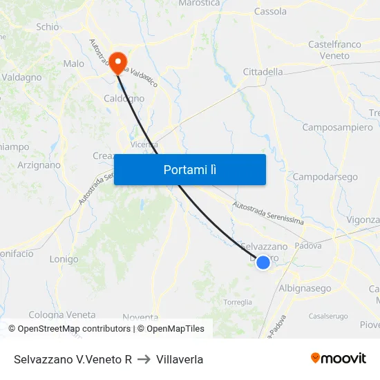 Selvazzano V.Veneto R to Villaverla map