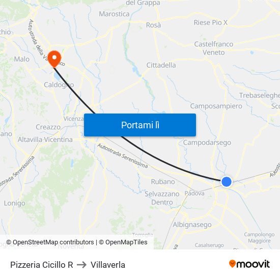 Pizzeria Cicillo R to Villaverla map