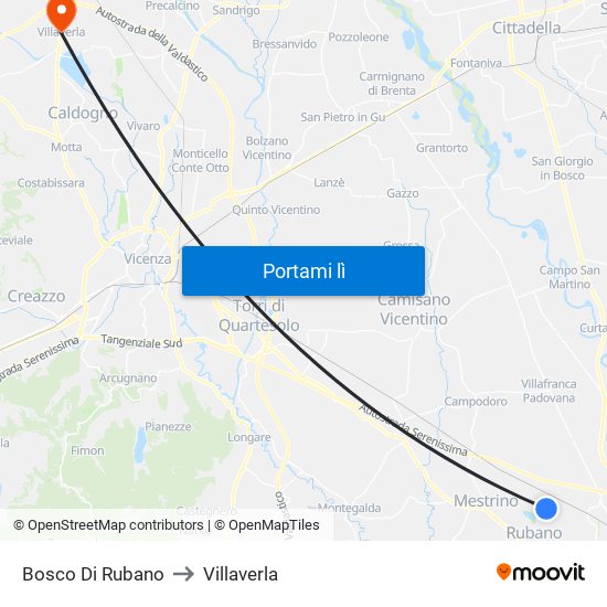 Bosco Di Rubano to Villaverla map