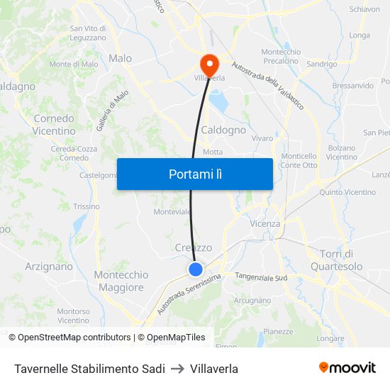 Tavernelle Stabilimento Sadi to Villaverla map