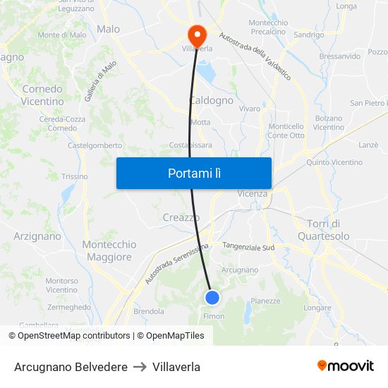 Arcugnano Belvedere to Villaverla map