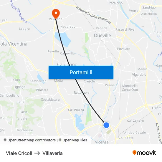 Viale Cricoli to Villaverla map