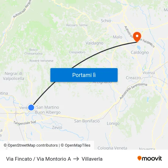 Via Fincato / Via Montorio A to Villaverla map