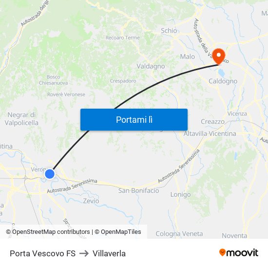 Porta Vescovo FS to Villaverla map