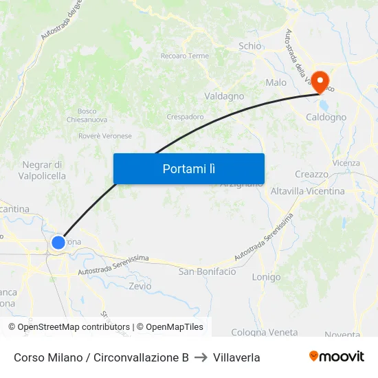 Corso Milano / Circonvallazione B to Villaverla map