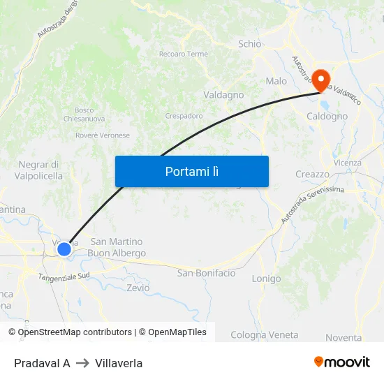 Pradaval A to Villaverla map