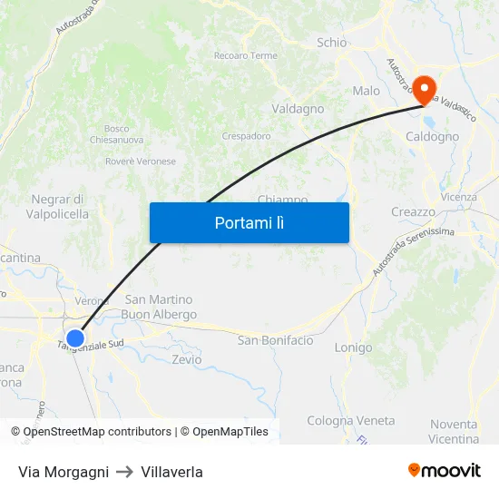 Via Morgagni to Villaverla map