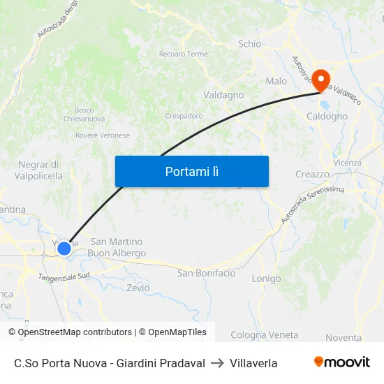 C.So Porta Nuova - Giardini Pradaval to Villaverla map