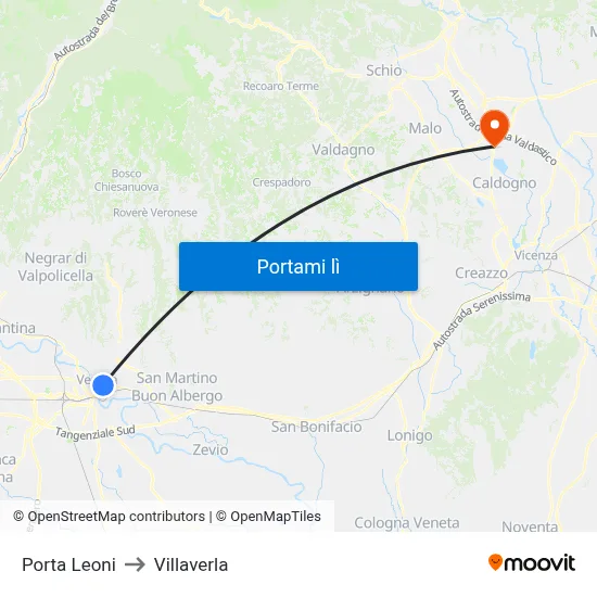 Porta Leoni to Villaverla map