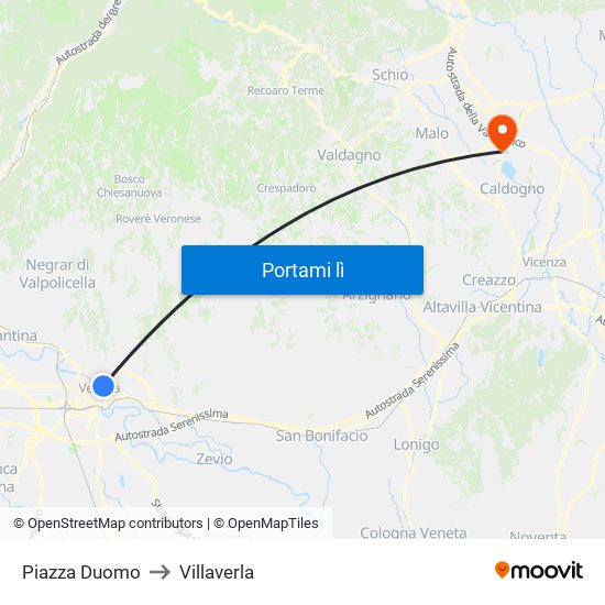 Piazza Duomo to Villaverla map
