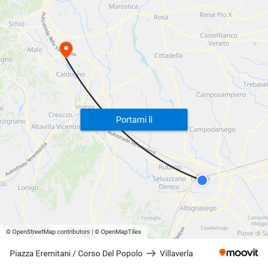 Piazza Eremitani / Corso Del Popolo to Villaverla map