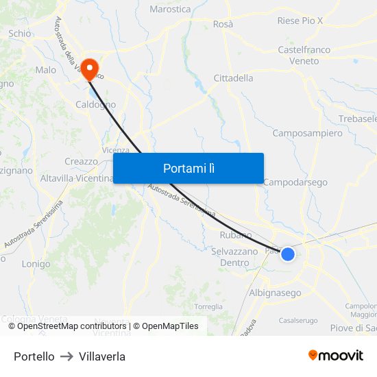 Portello to Villaverla map