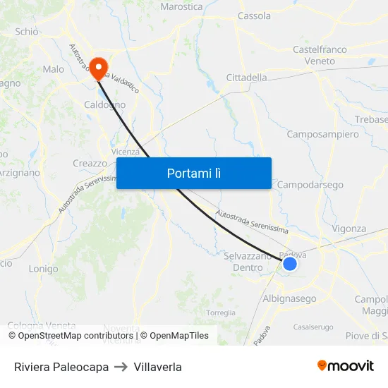 Riviera Paleocapa to Villaverla map