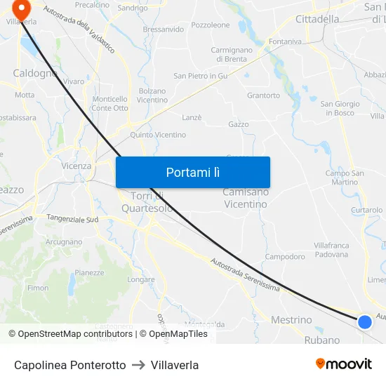 Capolinea Ponterotto to Villaverla map