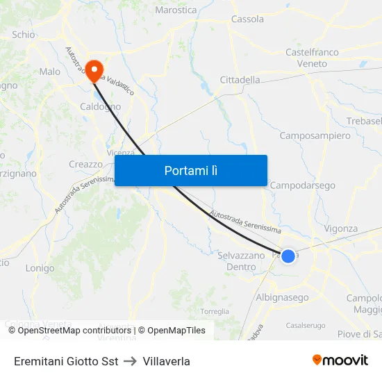 Eremitani Giotto Sst to Villaverla map